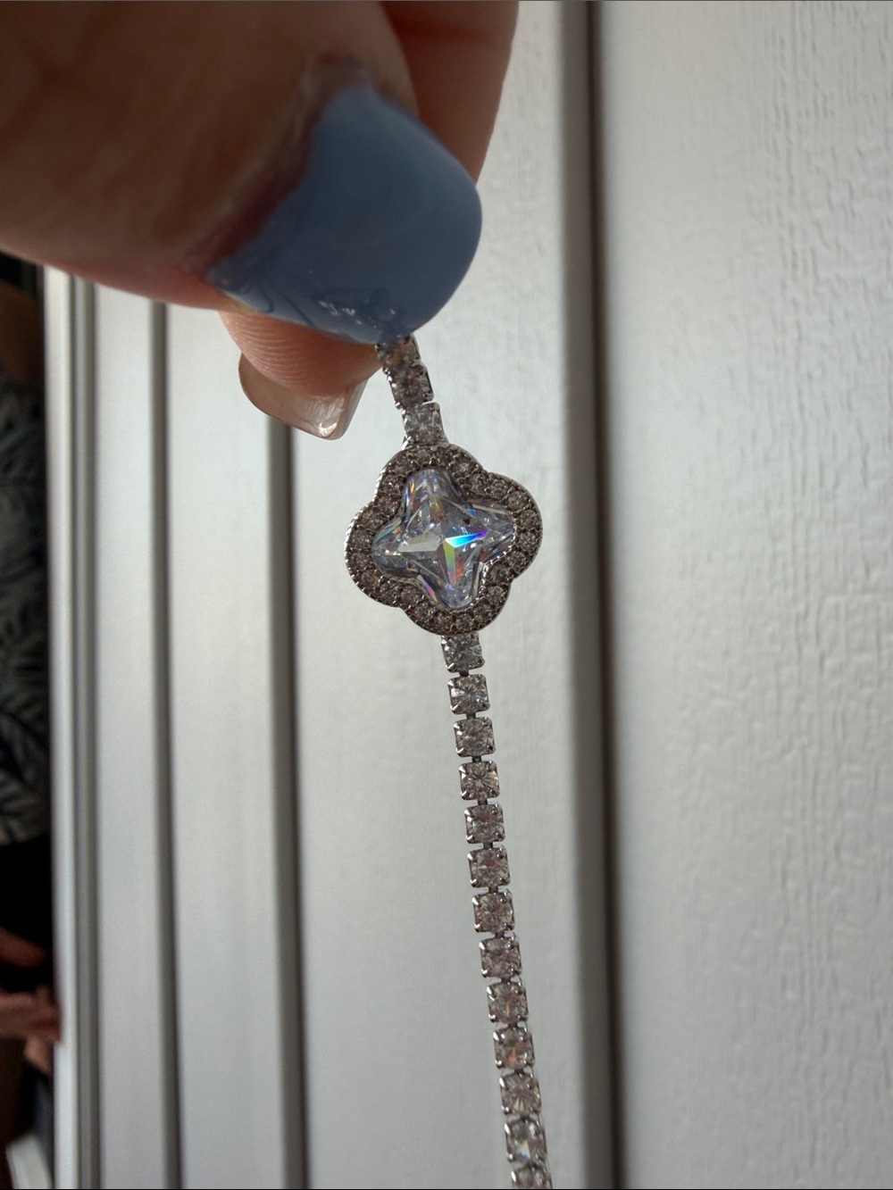 Silver Crystal Clover Tennis Bracelet - Clear Crystal Accent - Picture 4 of 4